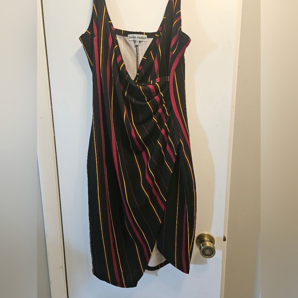 Almost Famous Multicolor Striped Asymmetrical Dress -2X